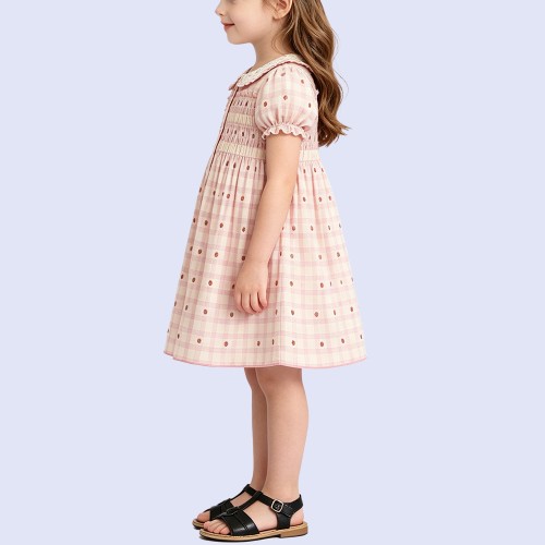 Girls' Elegant Polka-Dot Princess Dress with Buttons