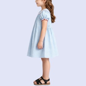 Fresh Blue Plaid Cotton Dress