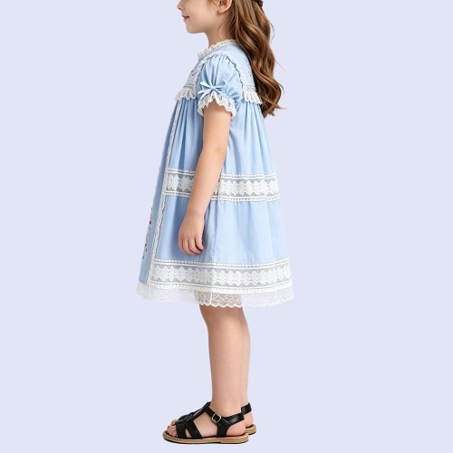 Girls' A-Line Lace Round-Neck Dress