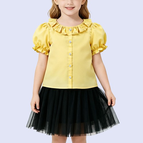 Girls' Elegant and Sweet Solid-Color Shirt