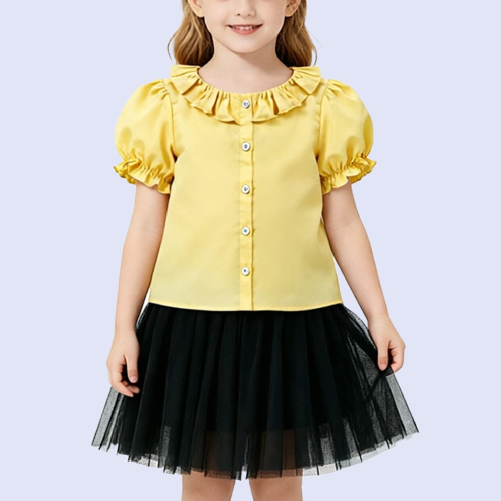 Girls' Elegant and Sweet Solid-Color Shirt