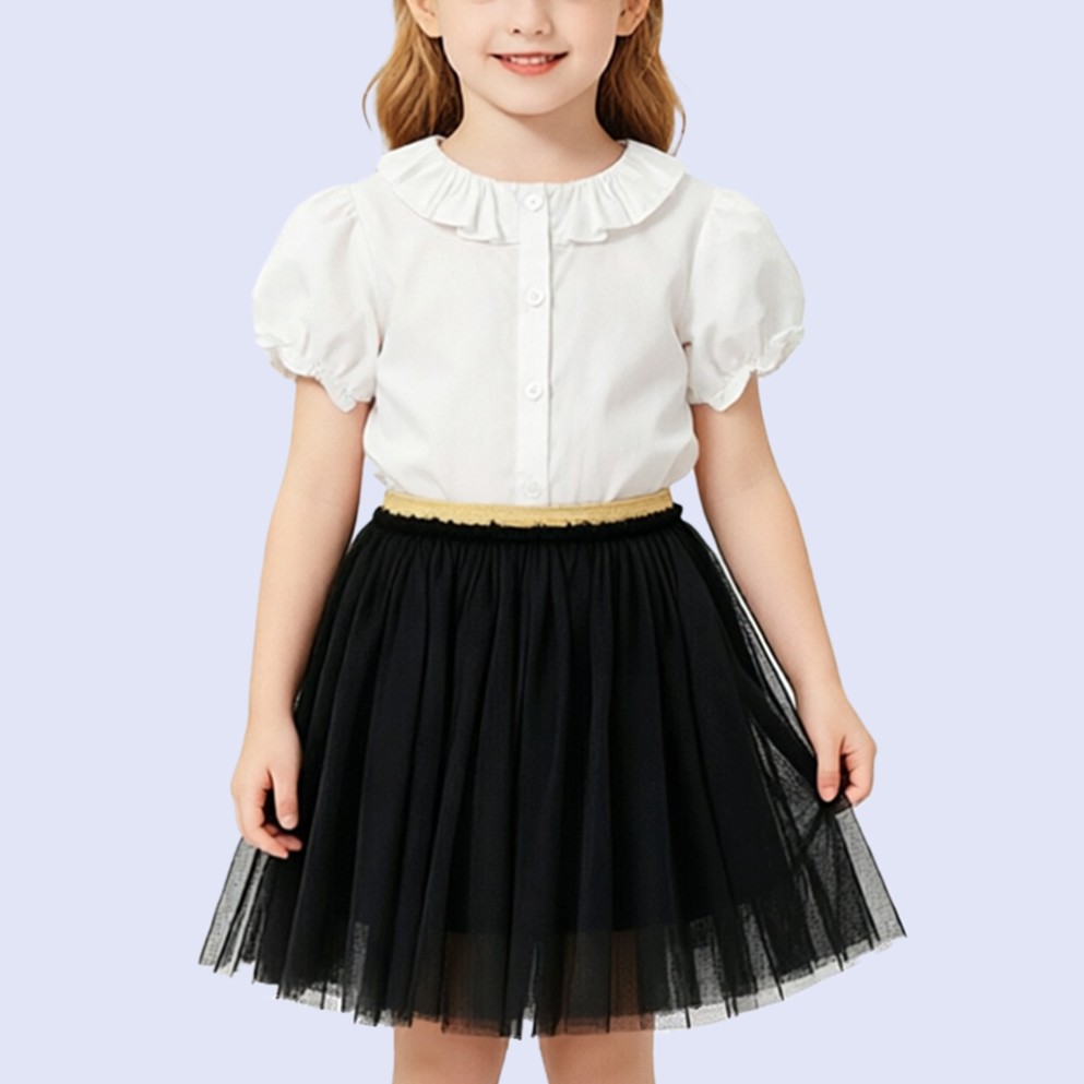 Exquisite Ruffled Stand-Collar T-Shirt