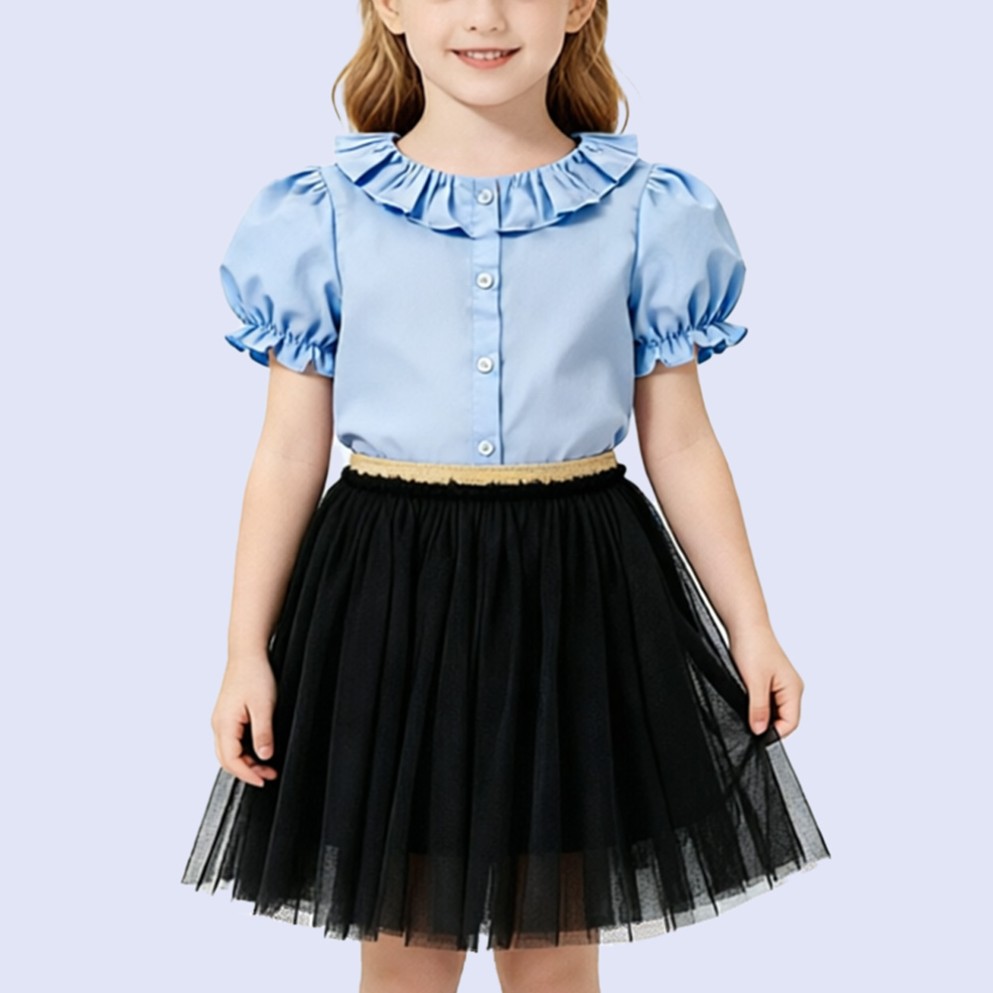 Blue Pure Cotton Button-Front Casual T-Shirt
