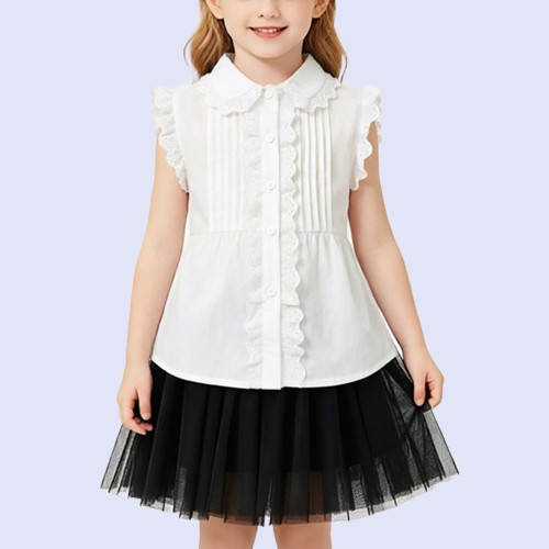 Girls' Pure White Elegant Sleeveless Shirt