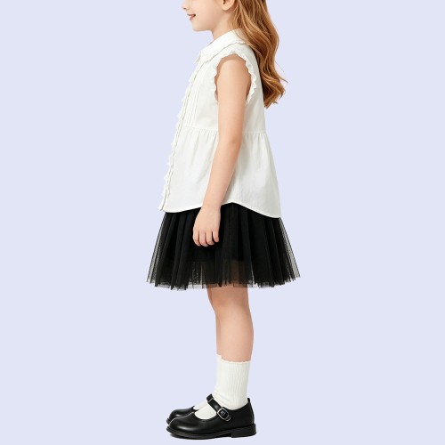 Girls' Pure White Elegant Sleeveless Shirt