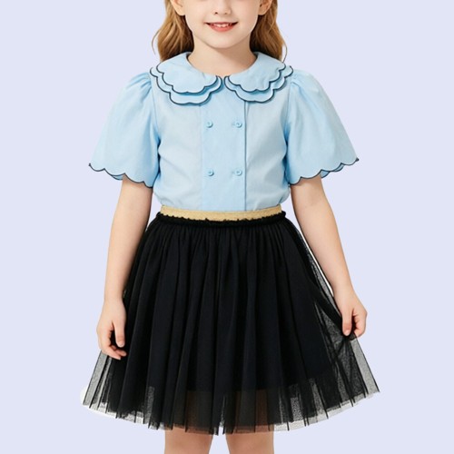 Exquisite Layered Wavy-Edge Lapel T-Shirt