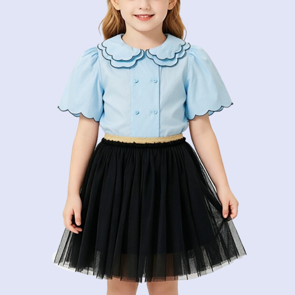 Exquisite Layered Wavy-Edge Lapel T-Shirt