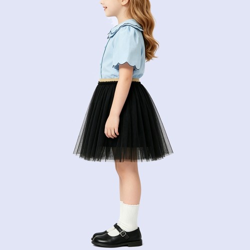 Exquisite Layered Wavy-Edge Lapel T-Shirt