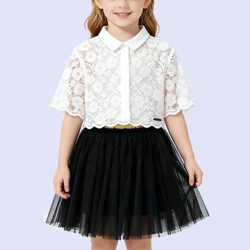 Elegant Lapel Cutout Lace T-Shirt