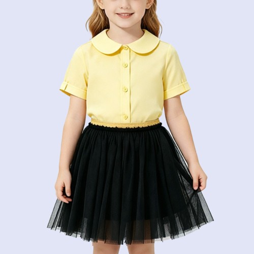 Girls' Simple Yellow Collared Top