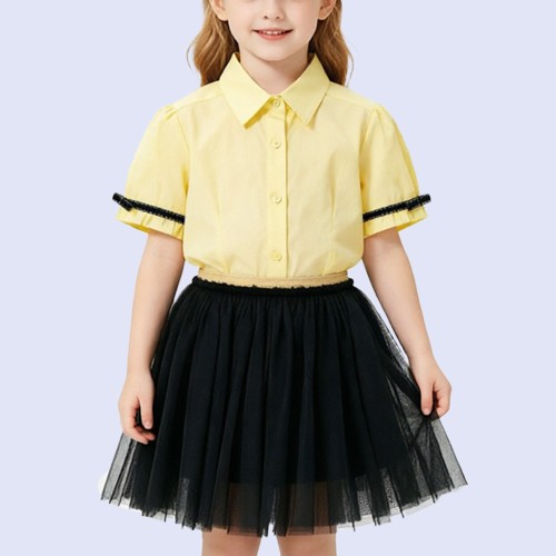 Girls' Shirt with Piped Ruched Cuffs