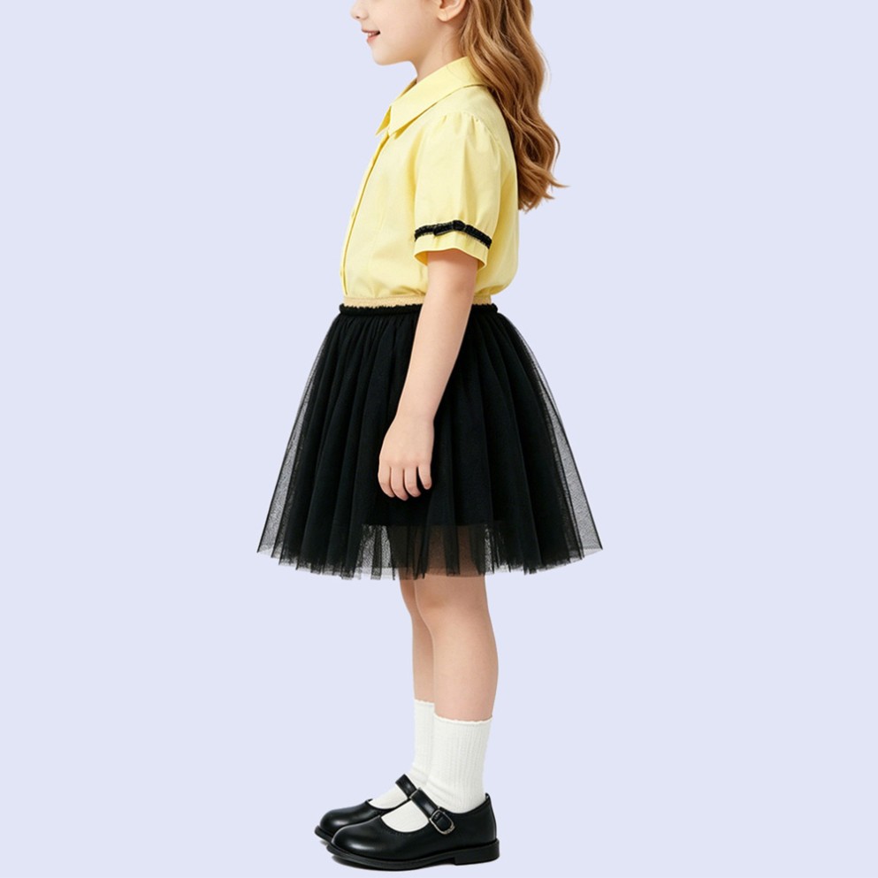 Girls' Shirt with Piped Ruched Cuffs
