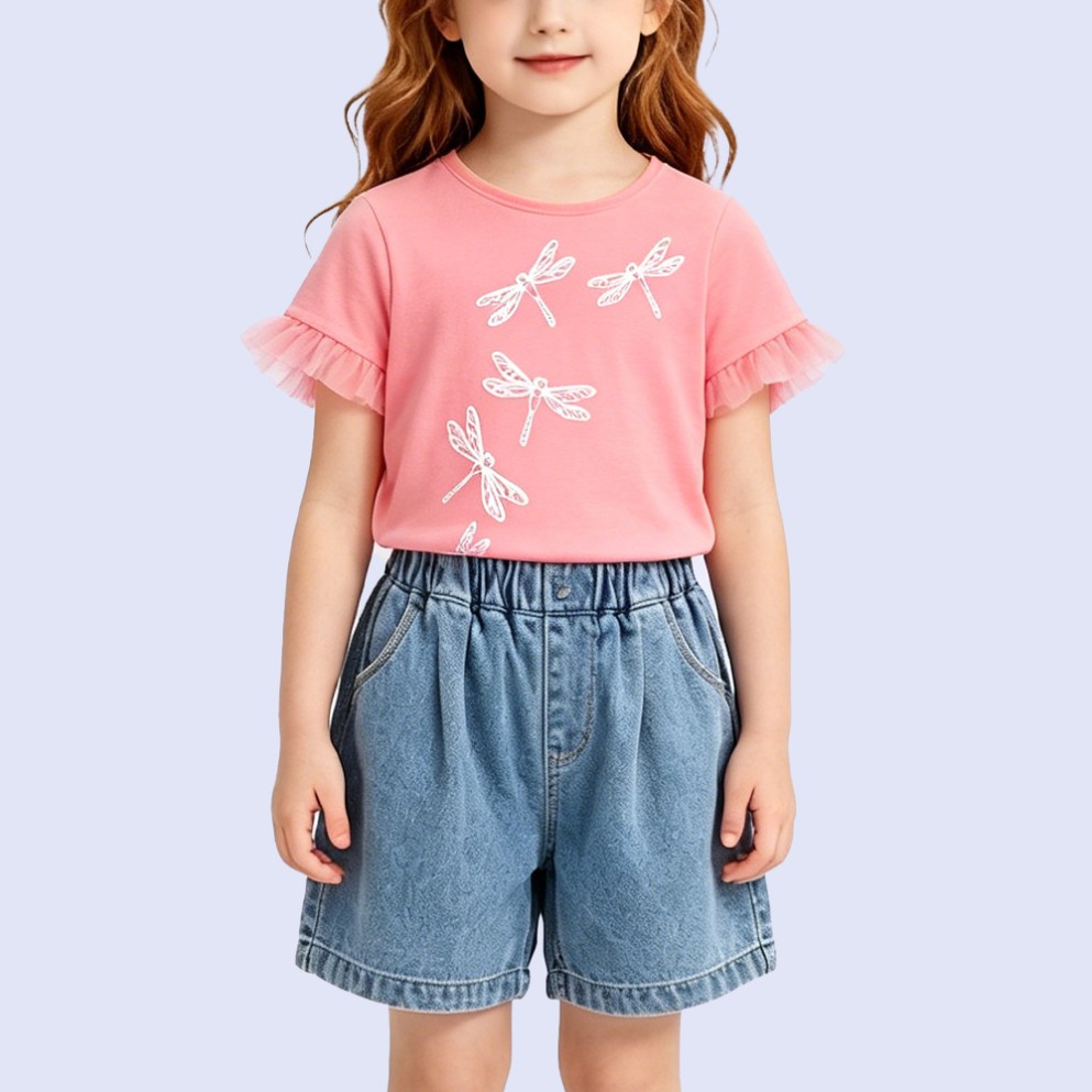 Sweet Pink Mesh-Cuff T-Shirt