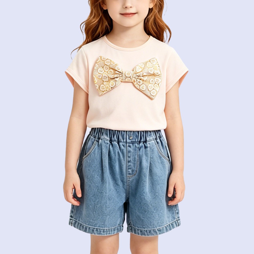 Skin-Friendly Girls' T-Shirt with 3D Oversized Bow