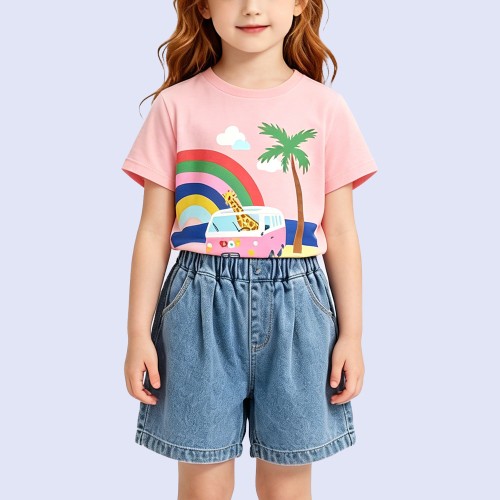 Creative Giraffe & Rainbow Bus T-Shirt