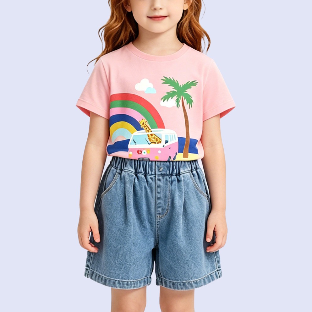 Creative Giraffe & Rainbow Bus T-Shirt