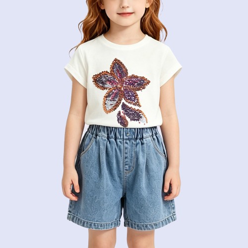 Stylish Sequin-Embroidered Crew-Neck T-Shirt