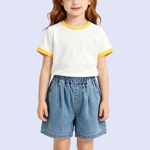Girls' Casual Loose Color-Block T-Shirt