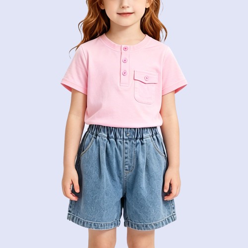 Girls' Solid-Color Soft Short-Sleeve T-Shirt