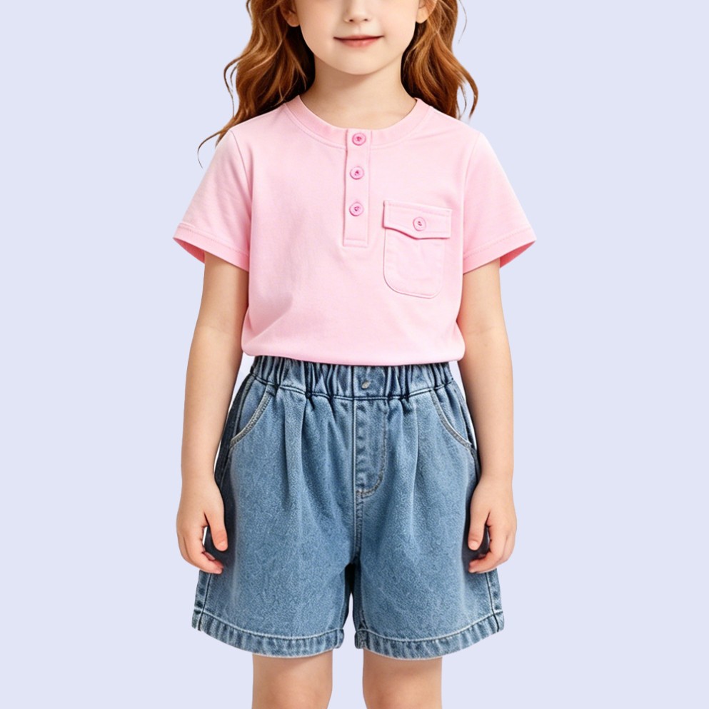 Girls' Solid-Color Soft Short-Sleeve T-Shirt