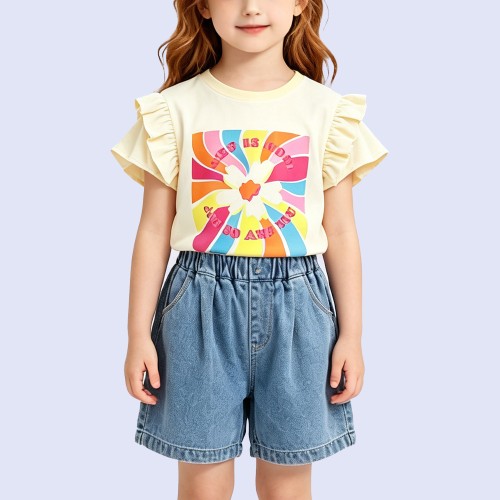 Ruffled Flounce-Sleeve T-Shirt