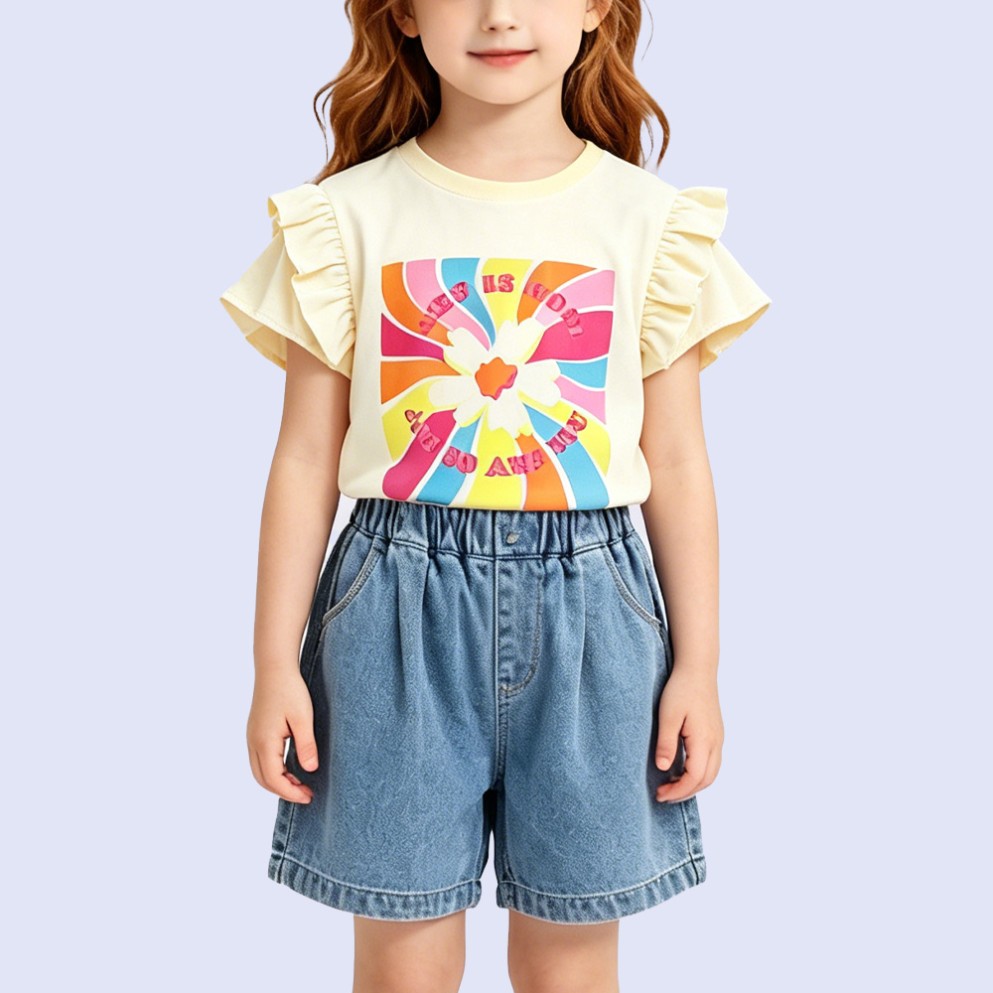 Ruffled Flounce-Sleeve T-Shirt