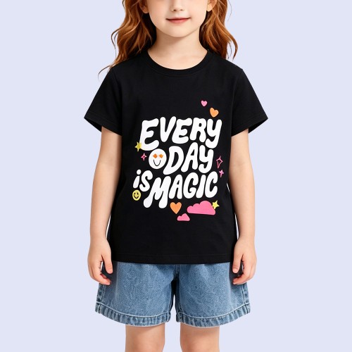Girls' Stylish Black Letter-Print T-Shirt