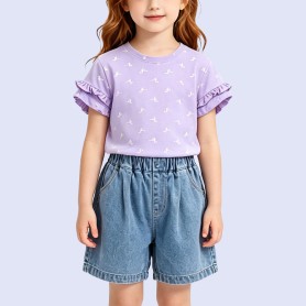 Purple T-Shirt with Playful Graphic and Ruching