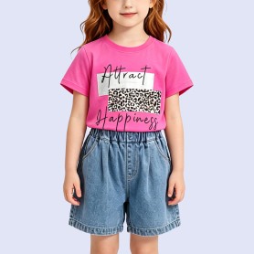 Creative Letter Print and Leopard Print T-Shirt
