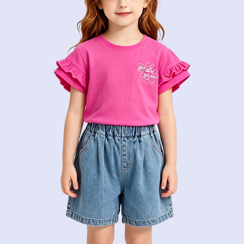 Sweet Ruffled-Sleeve Soft Cotton T-Shirt
