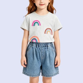 Creative Rainbow Sequin White Short-Sleeve T-Shirt