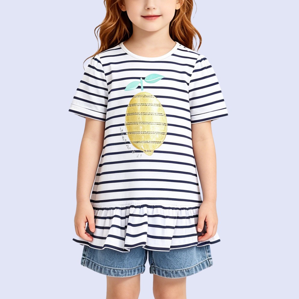 Girls' Creative Sequin Lemon-Print T-Shirt