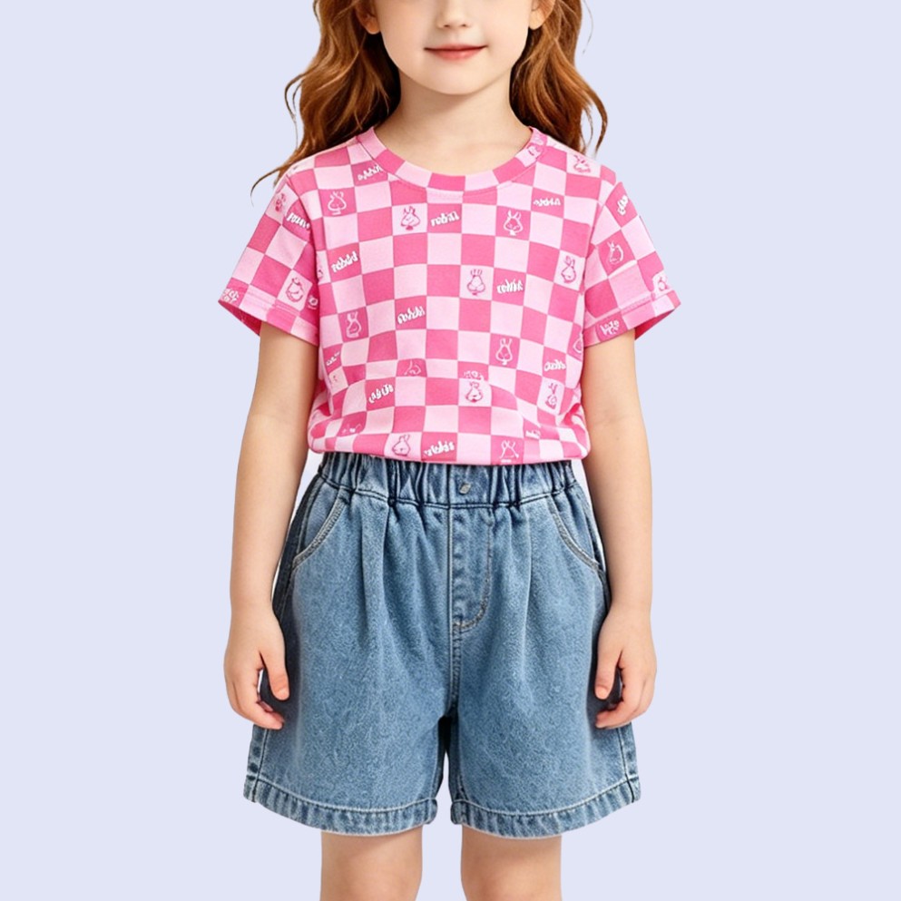 Pink Fun Bunny Checkerboard T-Shirt