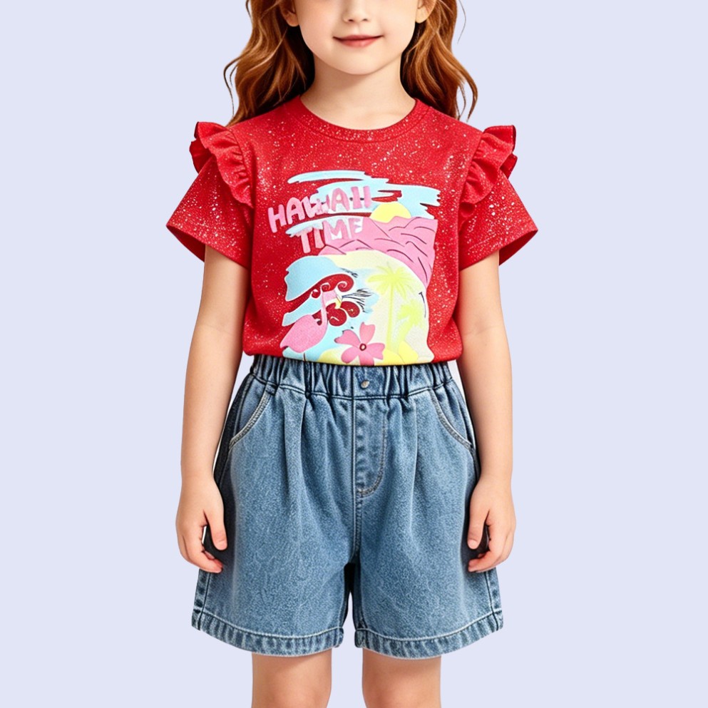 Girls' Red Sequin Ruffle T-Shirt