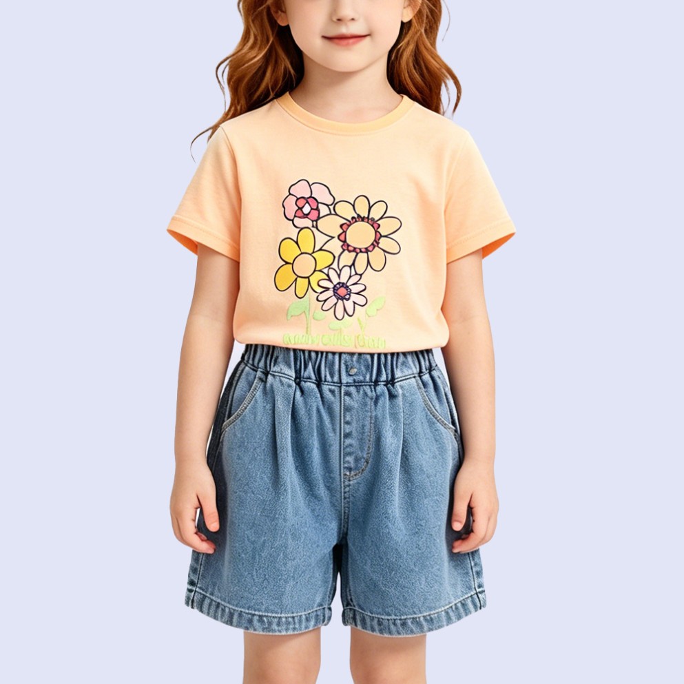 Girls' Hand-Drawn Floral T-Shirt