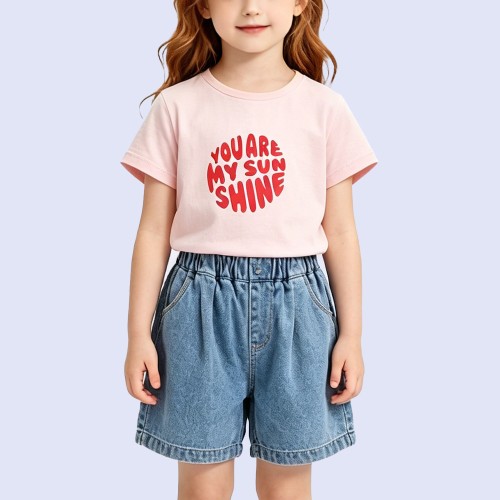 Girls' Cotton T-Shirt with Circular Lettering