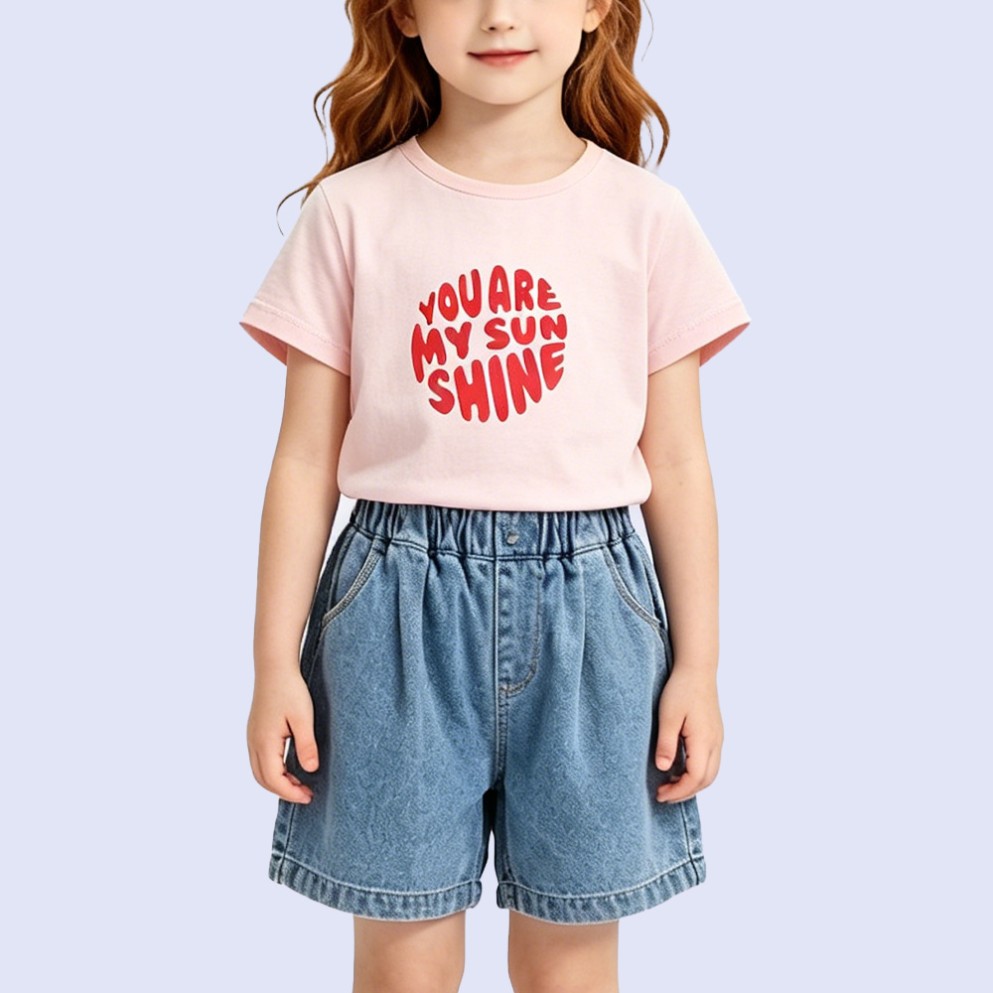 Girls' Cotton T-Shirt with Circular Lettering