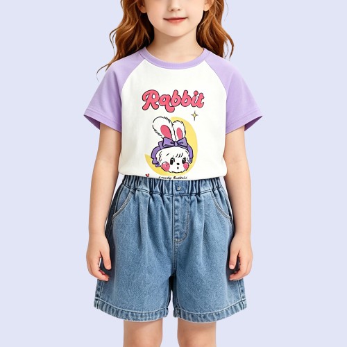 Color-block Raglan-sleeve Rabbit T-shirt