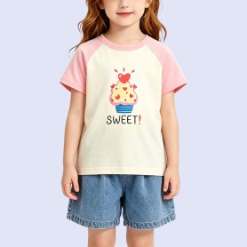 Girls' Sweet Color-block Raglan-sleeve T-shirt