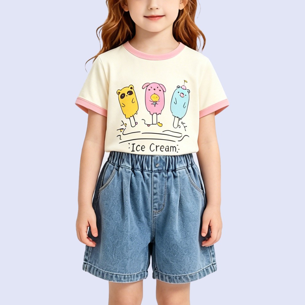 Girls' Cute Animal Ice Cream T-Shirt