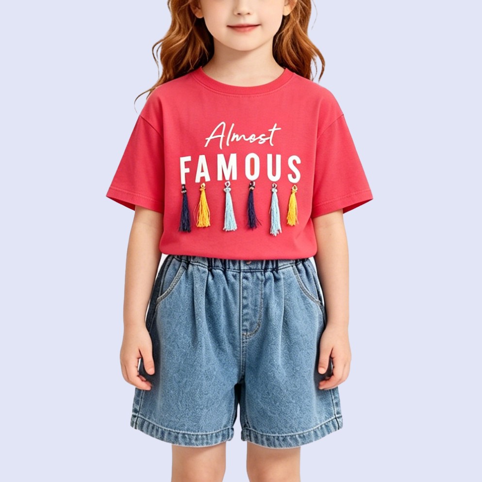 Girls' Fashion T-Shirt with Tassel Accent