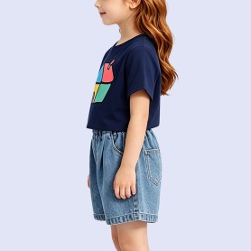 Anti-Pilling Color-Block T-Shirt with Little House Pattern