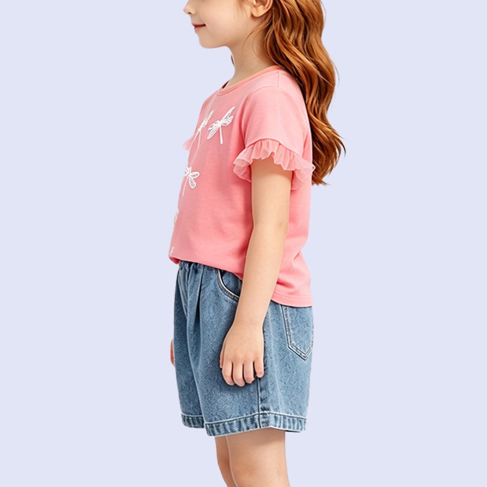 Sweet Pink Mesh-Cuff T-Shirt