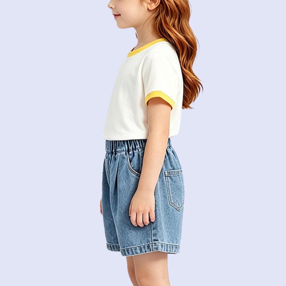 Girls' Casual Loose Color-Block T-Shirt