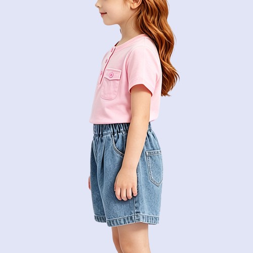 Girls' Solid-Color Soft Short-Sleeve T-Shirt