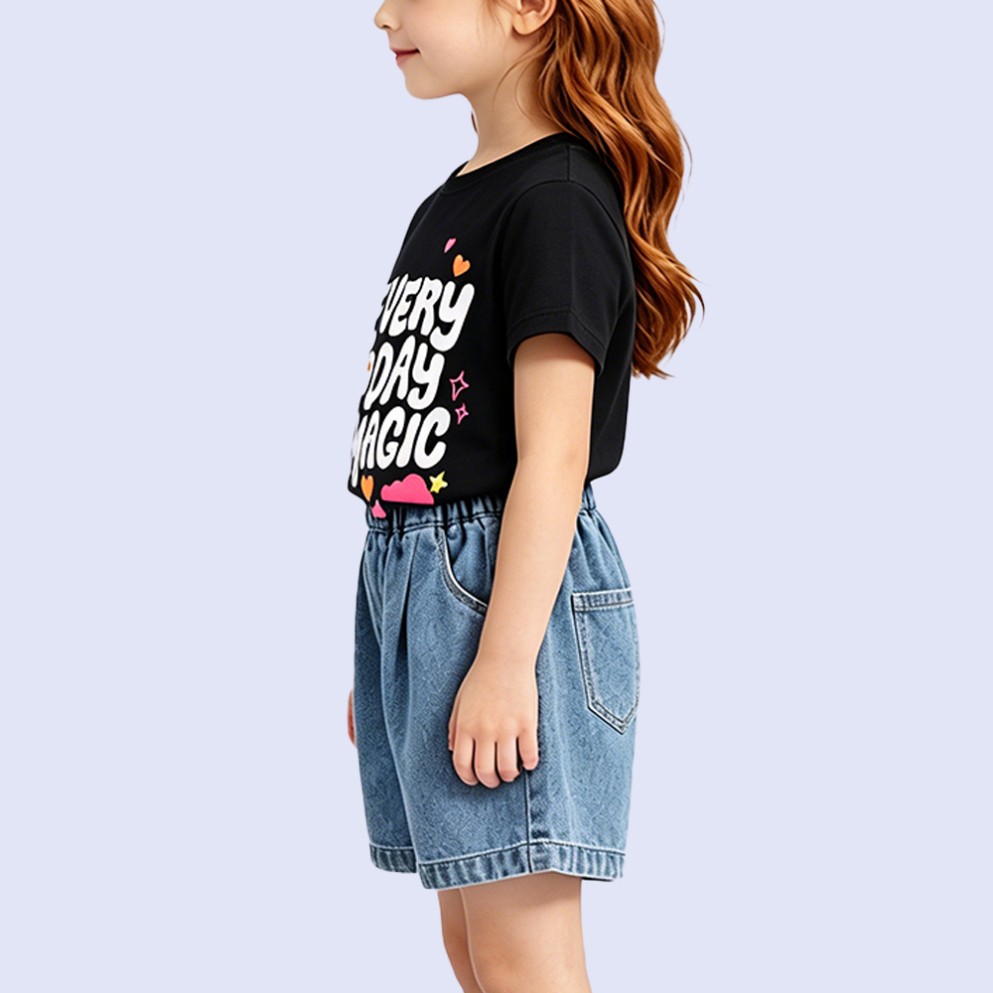 Girls' Stylish Black Letter-Print T-Shirt
