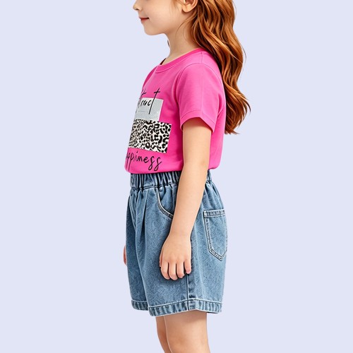 Creative Letter Print and Leopard Print T-Shirt