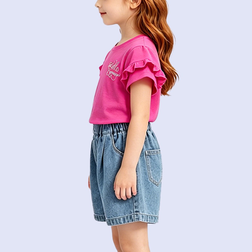 Sweet Ruffled-Sleeve Soft Cotton T-Shirt