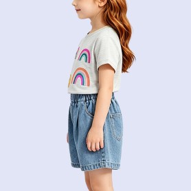 Creative Rainbow Sequin White Short-Sleeve T-Shirt