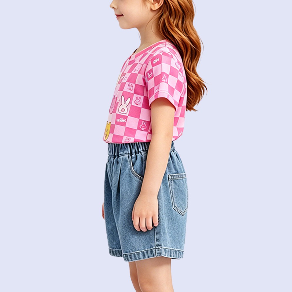 Pink Fun Bunny Checkerboard T-Shirt